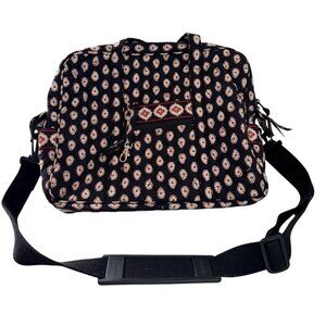 Vera Bradley Laptop Messenger Bag Black Floral Pattern With Adjustable Strap